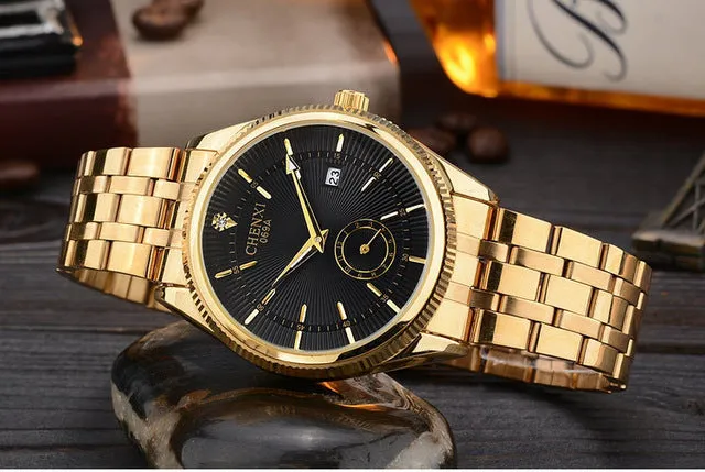 2017 CHENXI Gold Watch Men Luxury Business Man Watch Golden Waterproof Unique Fashion Casual Quartz Male Dress Clock Gift 069IPG