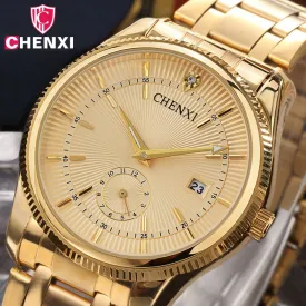 2017 CHENXI Gold Watch Men Luxury Business Man Watch Golden Waterproof Unique Fashion Casual Quartz Male Dress Clock Gift 069IPG