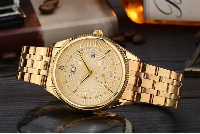 2017 CHENXI Gold Watch Men Luxury Business Man Watch Golden Waterproof Unique Fashion Casual Quartz Male Dress Clock Gift 069IPG