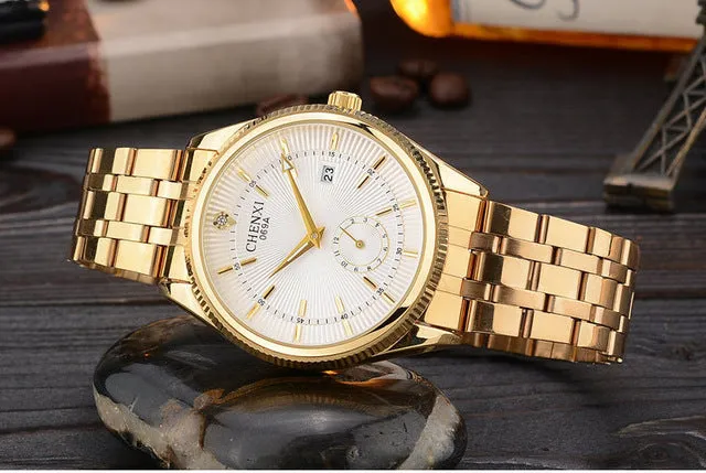 2017 CHENXI Gold Watch Men Luxury Business Man Watch Golden Waterproof Unique Fashion Casual Quartz Male Dress Clock Gift 069IPG