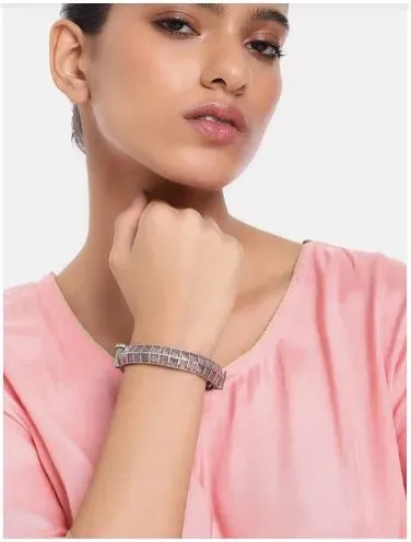 Aithiya Women Stone Studded Kada Bangle, Pink