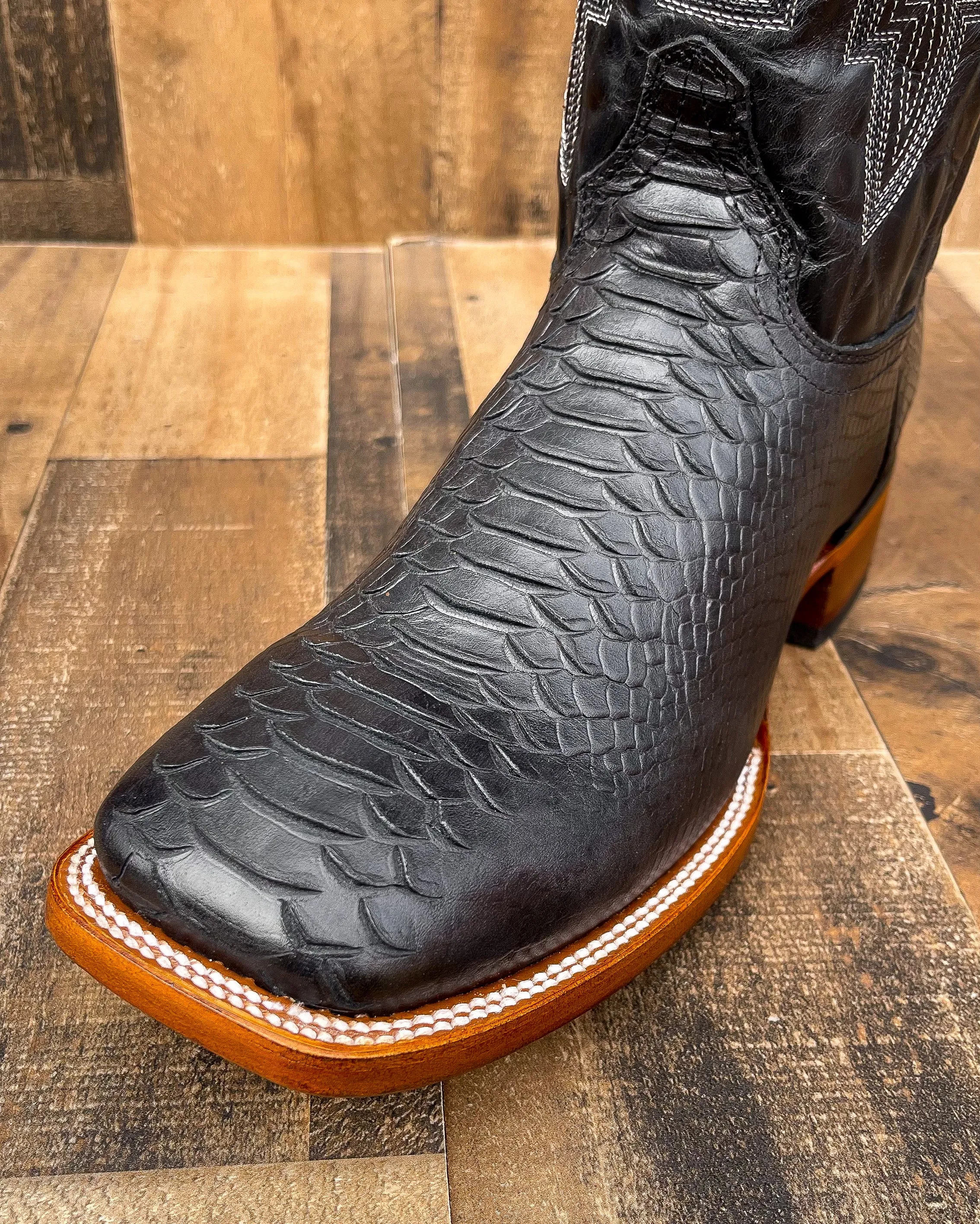 BLACK PYTHON | MEN SQUARE TOE COWBOY BOOTS