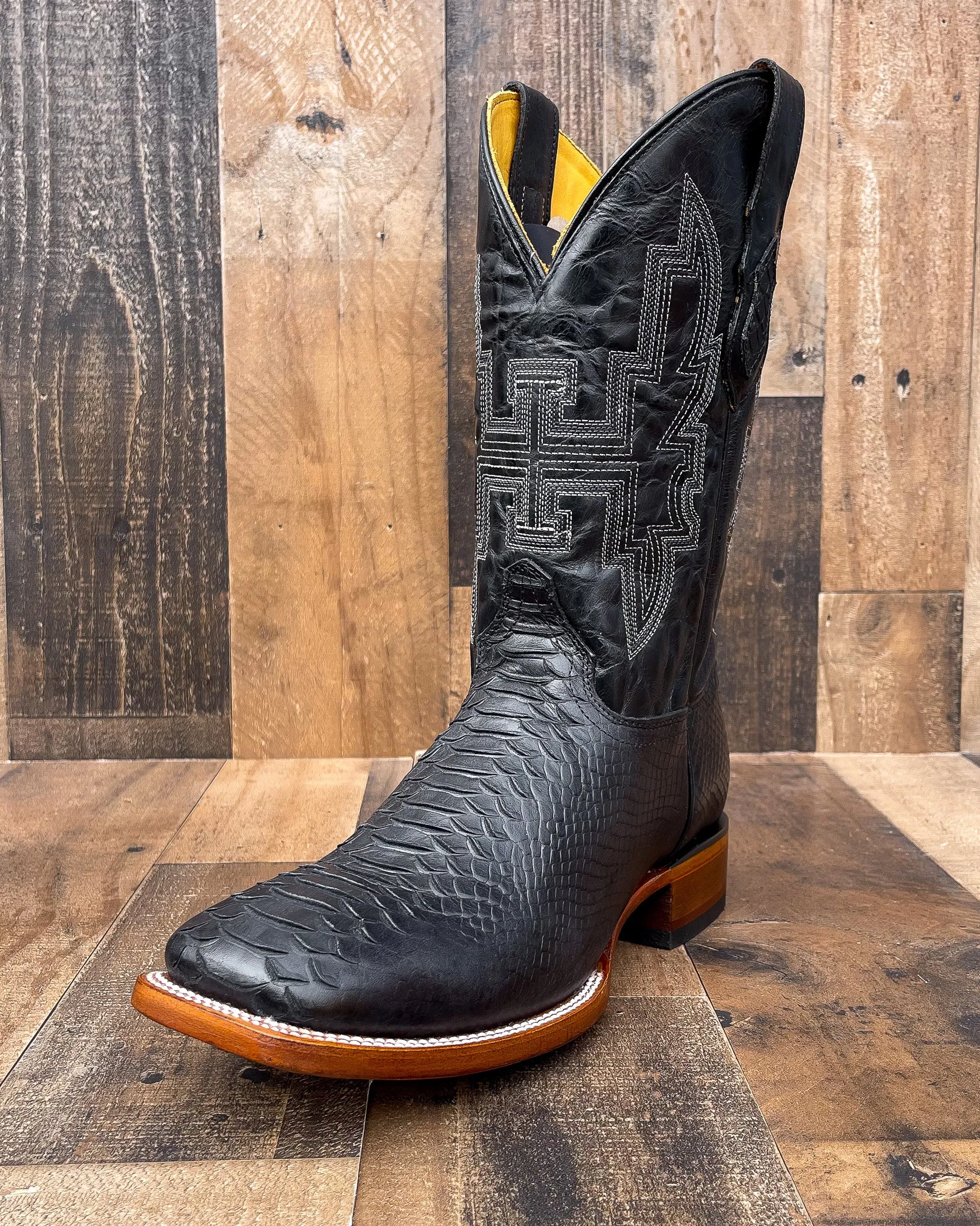 BLACK PYTHON | MEN SQUARE TOE COWBOY BOOTS