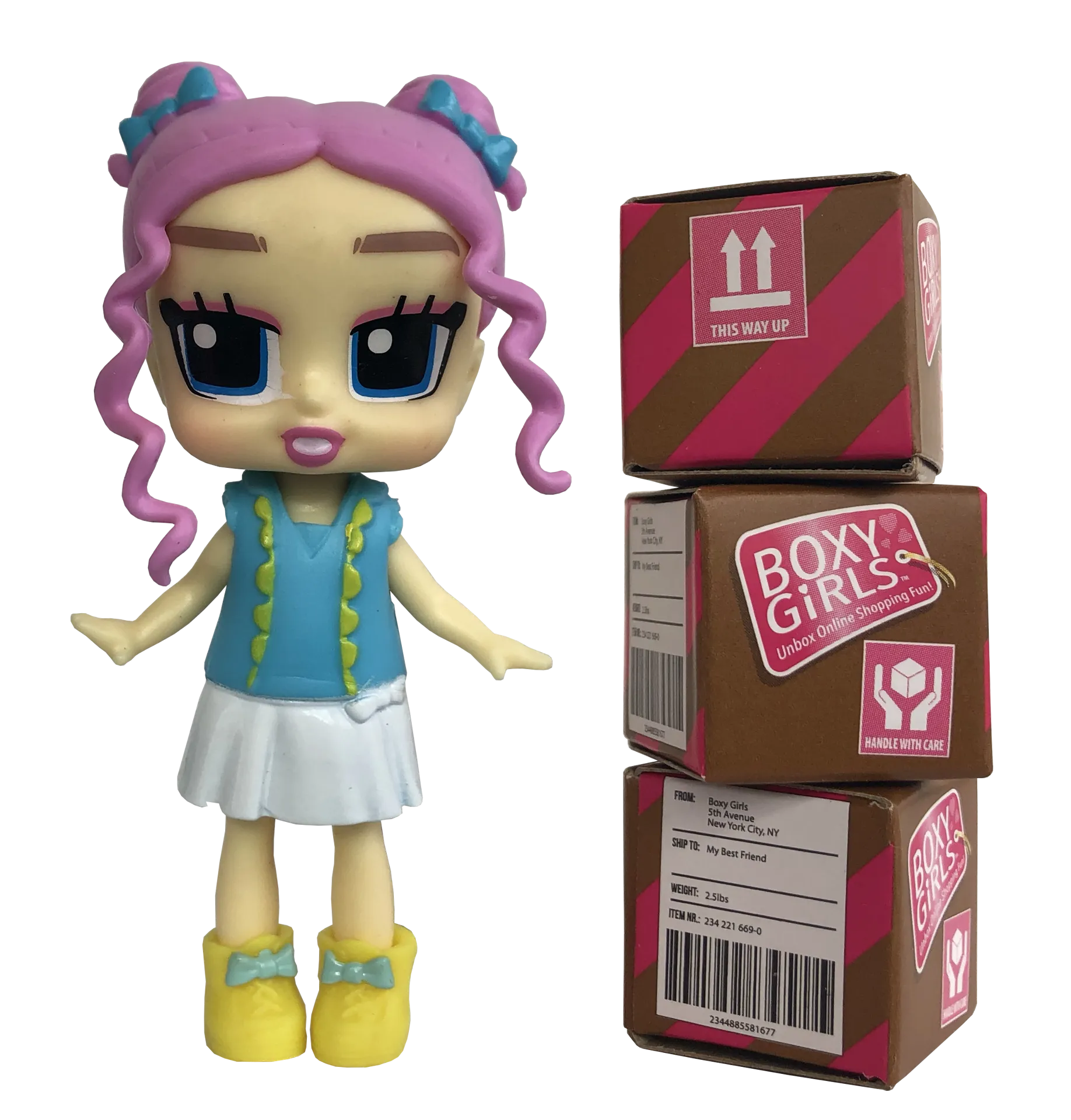 Boxy Girls Mini Dolls - Feature 3 Boxes to Unbox 4 Surprise Accessories (Tasha, Coco, Lina, Trinity, Ellie, Bee) 3 Inch