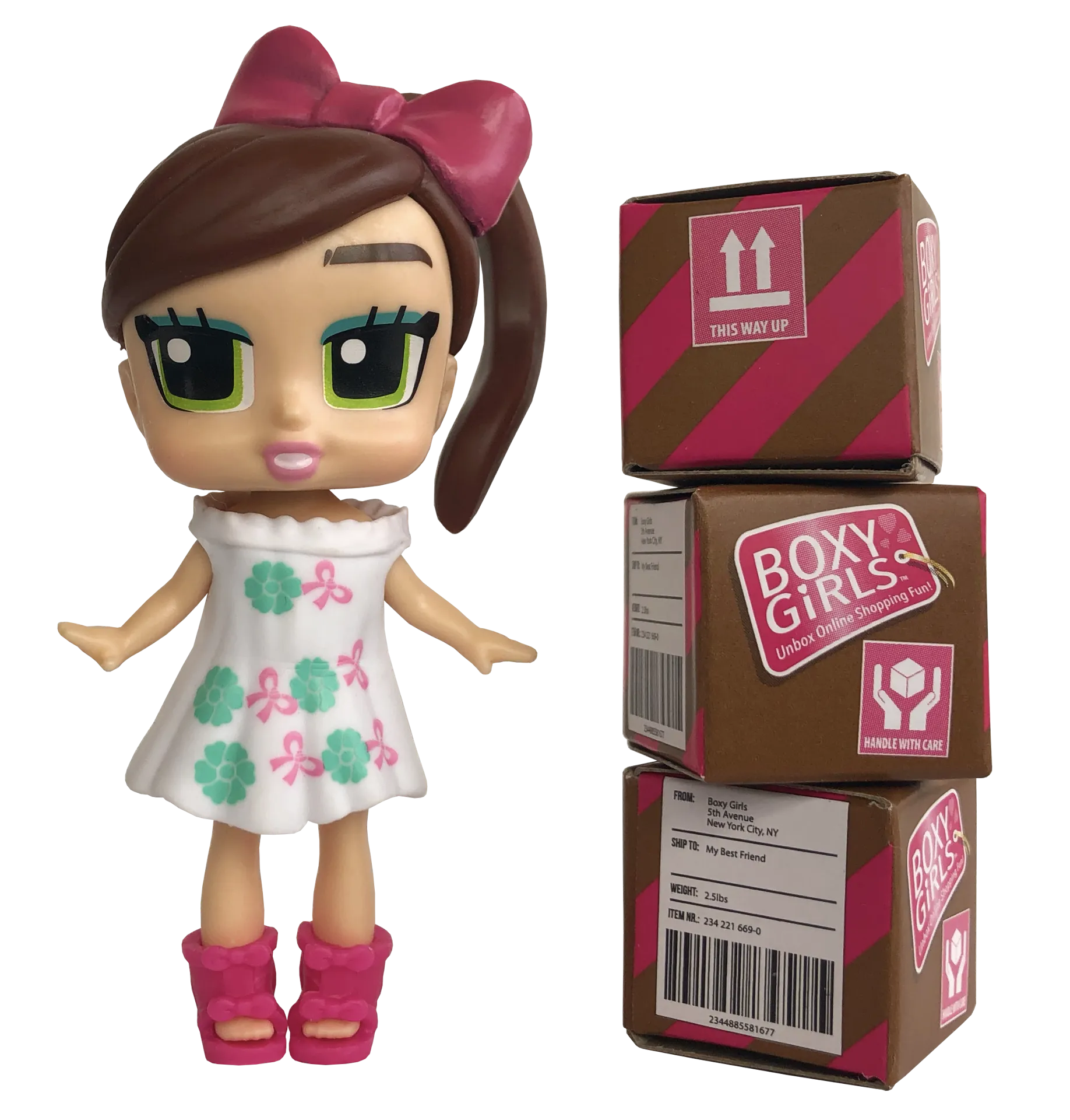 Boxy Girls Mini Dolls - Feature 3 Boxes to Unbox 4 Surprise Accessories (Tasha, Coco, Lina, Trinity, Ellie, Bee) 3 Inch