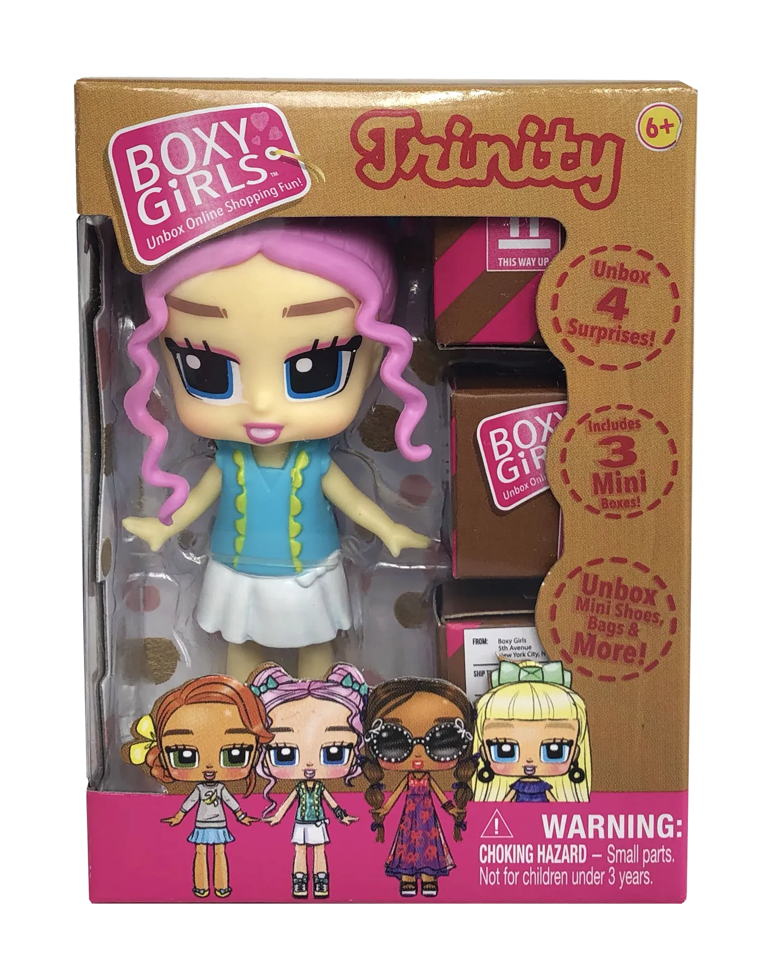 Boxy Girls Mini Dolls - Feature 3 Boxes to Unbox 4 Surprise Accessories (Tasha, Coco, Lina, Trinity, Ellie, Bee) 3 Inch