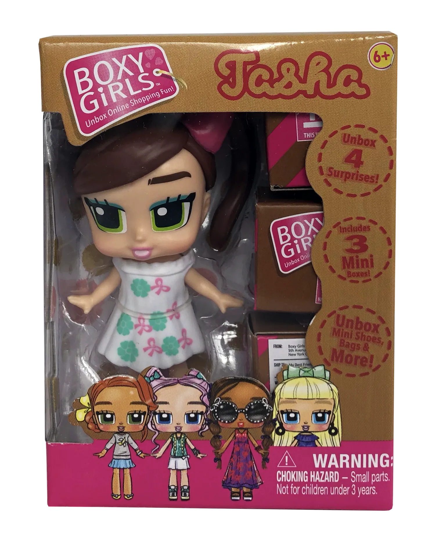 Boxy Girls Mini Dolls - Feature 3 Boxes to Unbox 4 Surprise Accessories (Tasha, Coco, Lina, Trinity, Ellie, Bee) 3 Inch