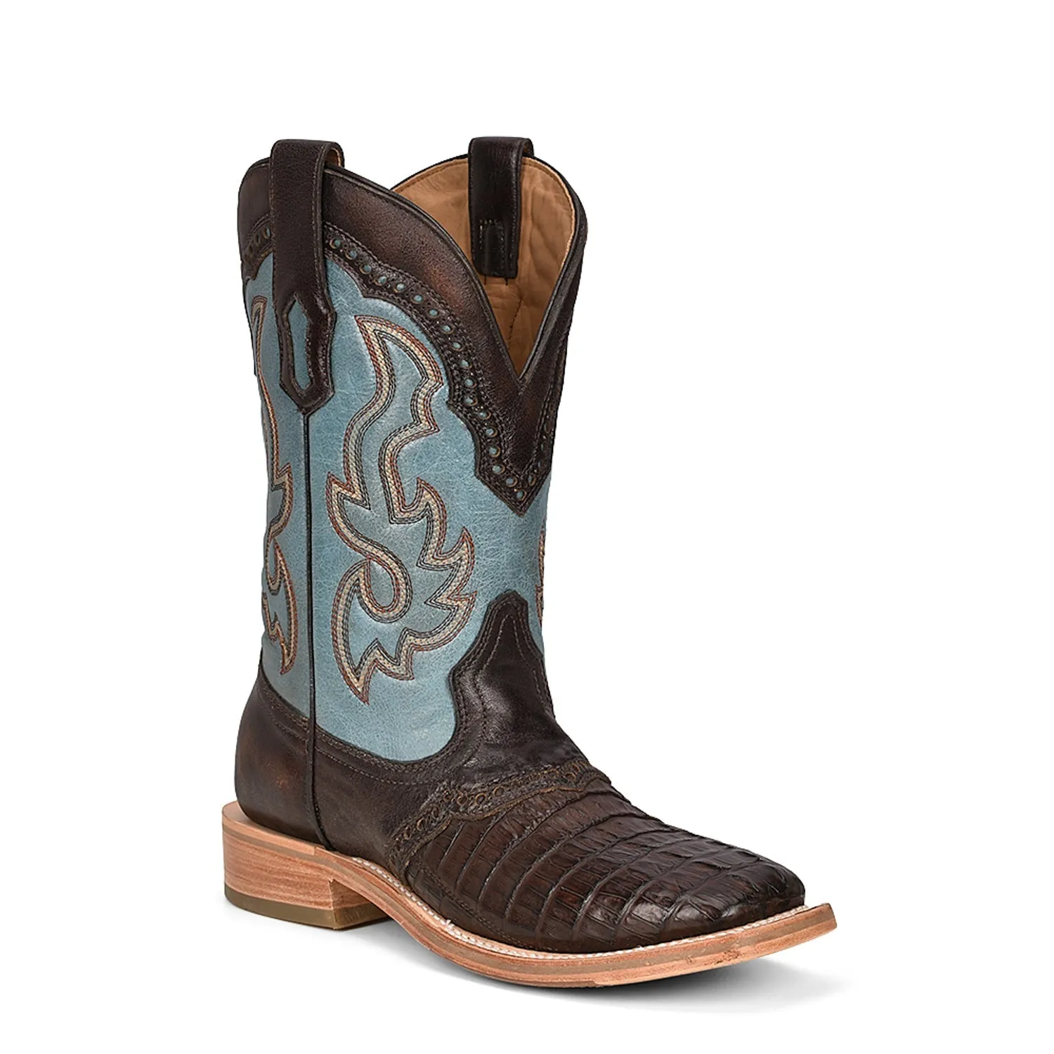 Corral Mens Embroidered Rodeo Cowboy Boots Caiman Brown/Blue