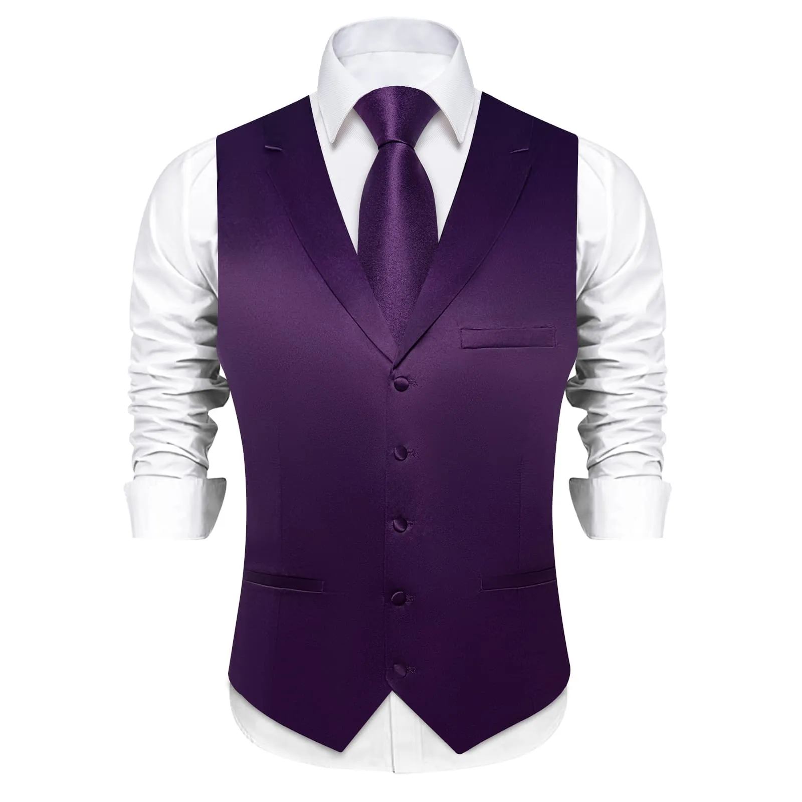 DiBanGu Tuxedo Waistcoat Palatinate Purple Solid Notched Collar Mens Business Casual Vest