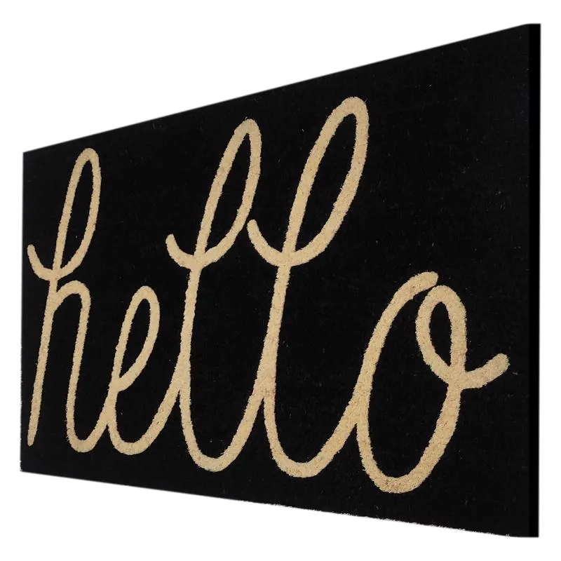 First Concept 18 in. W X 30 in. L Black Hello Coir Door Mat