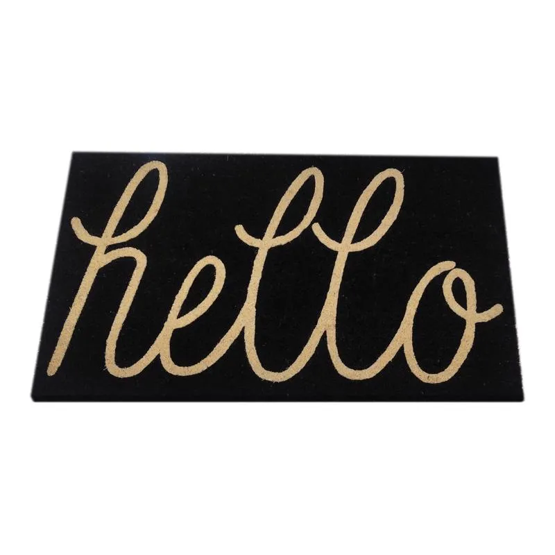 First Concept 18 in. W X 30 in. L Black Hello Coir Door Mat