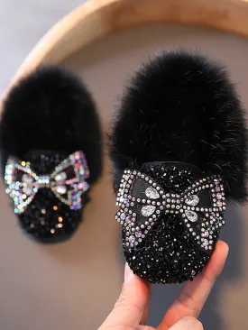 Girls Faux Fur Glitter Shoes By Liv and Mia