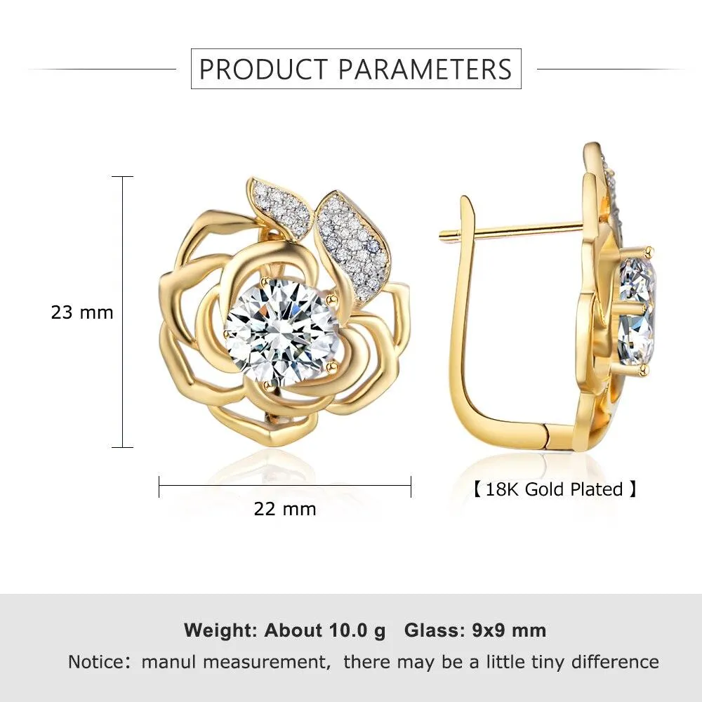 Gold Hoop Earrings for Women- Flower Jewelry for Women- Cubic Zirconia Stud Earrings for Women- Party Jewelry for Women