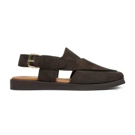 Hanae - Men's Dark Brown Kid Suede Sandal