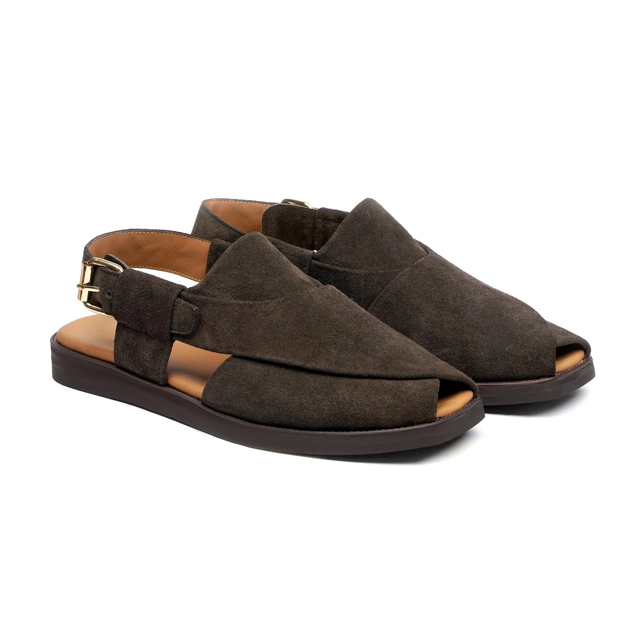 Hanae - Men's Dark Brown Kid Suede Sandal