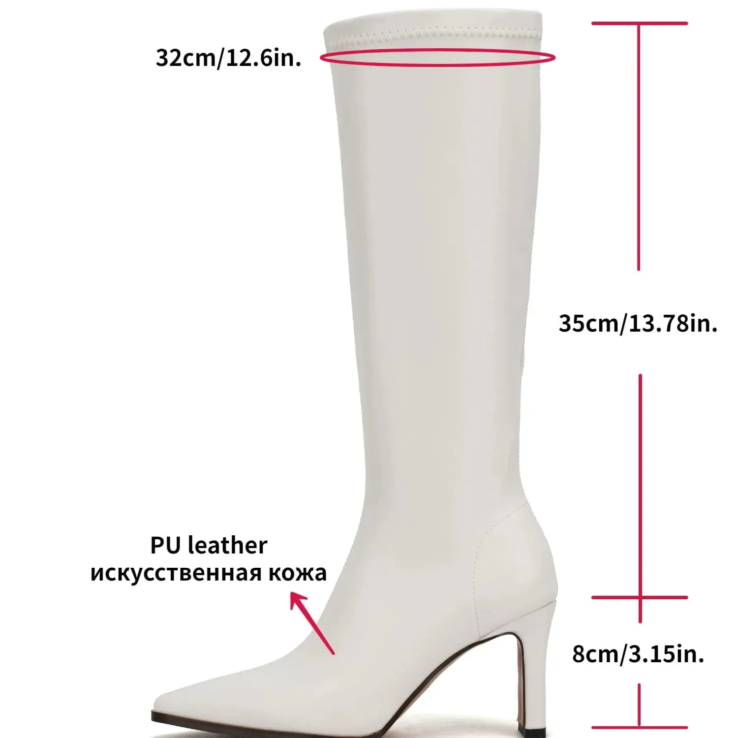 High Heel Warm Long Boot - Stylish PU Knee-High Boots with 8cm Thin Heels