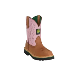 John Deere Kid's Western Tan And Pink Boots