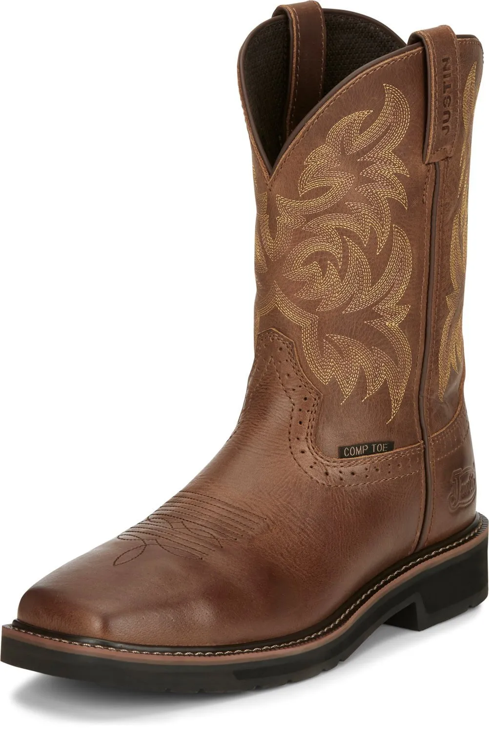 Justin 11in Comp Toe Mens Tan Handler Leather Work Boots