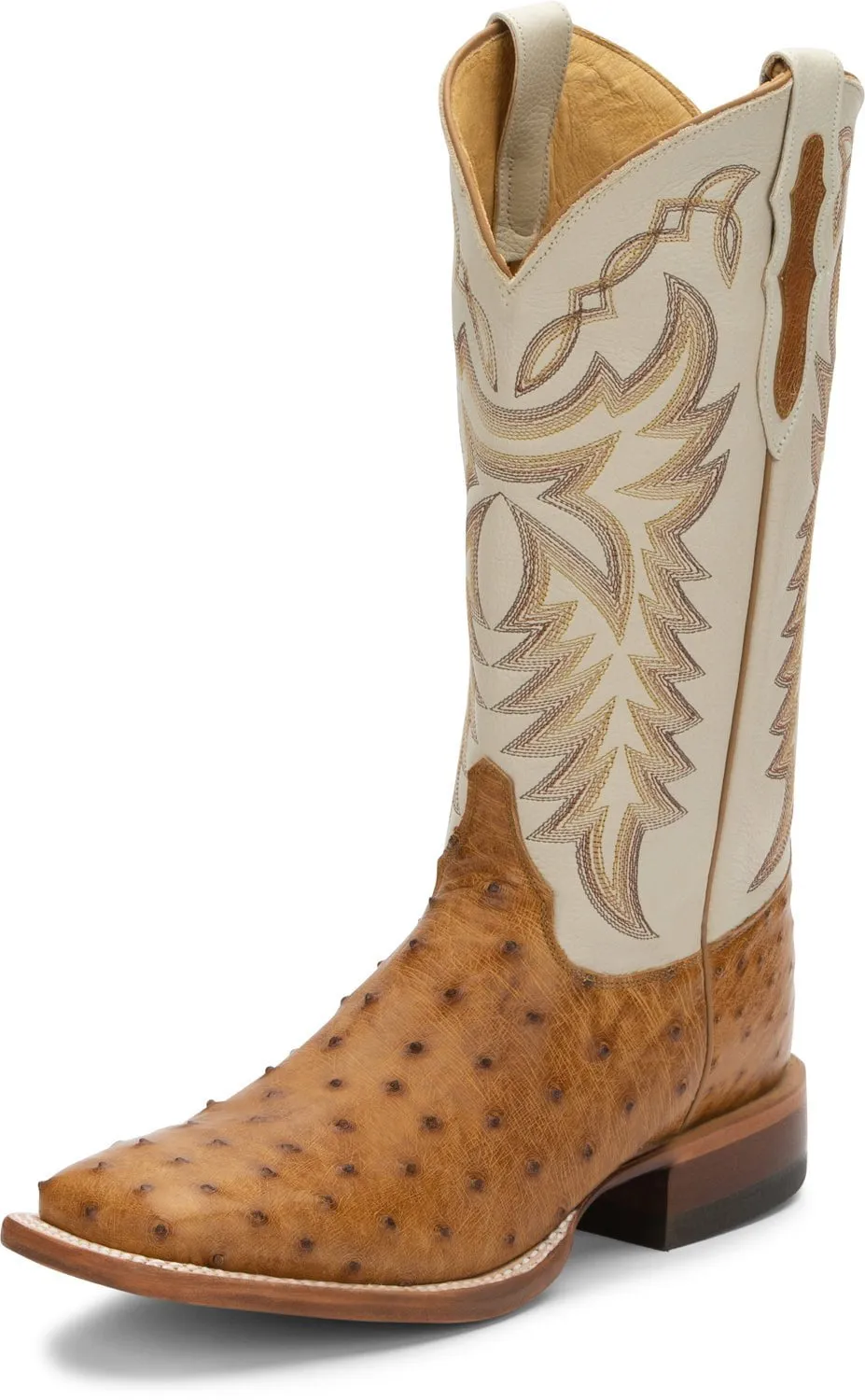 Justin Ivory Mens Antique Saddle Pascoe FQ Ostrich Cowboy Boots