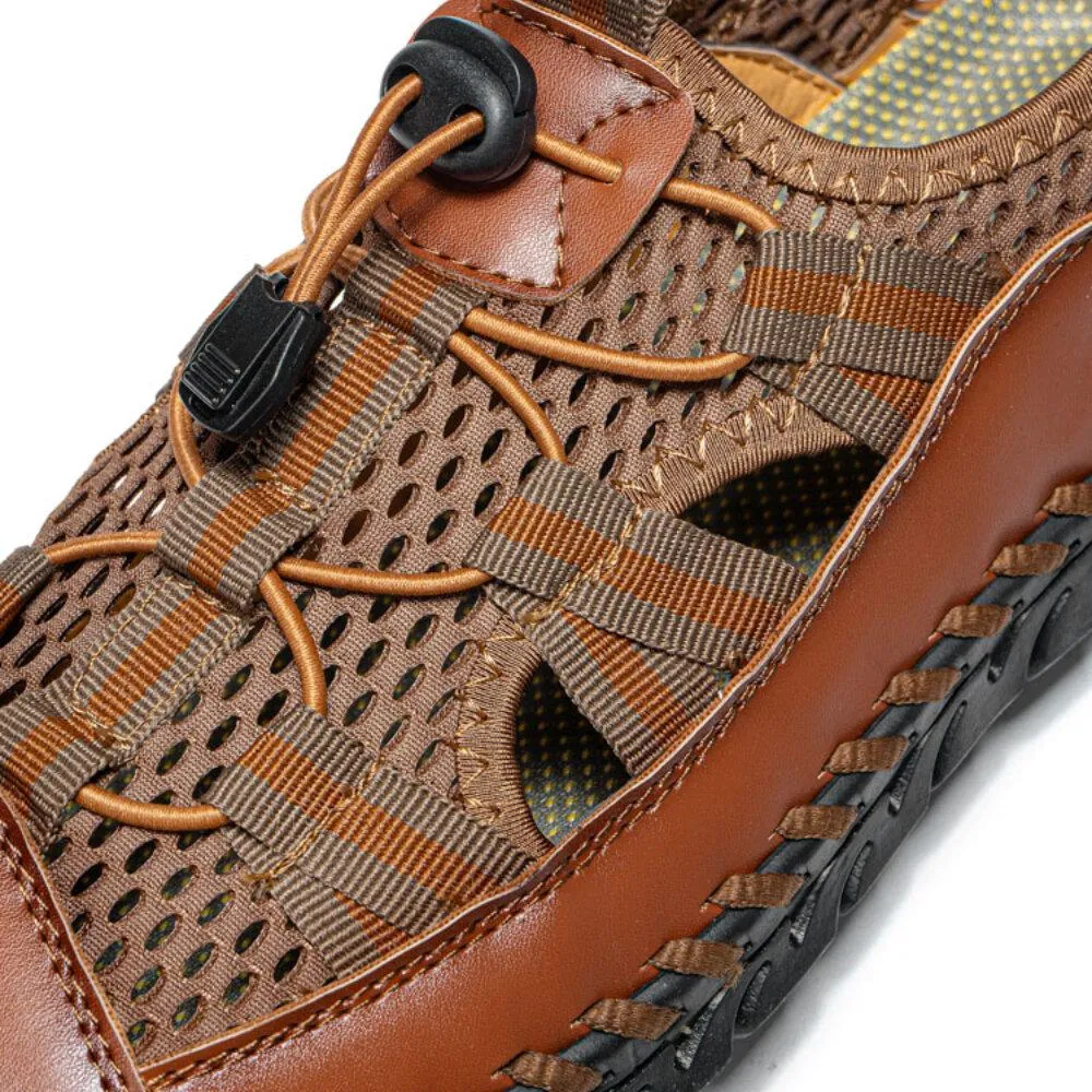 Kaegreel Men's Closed Toe Mesh Splicing Outdoor Microfiber Leather Sandals