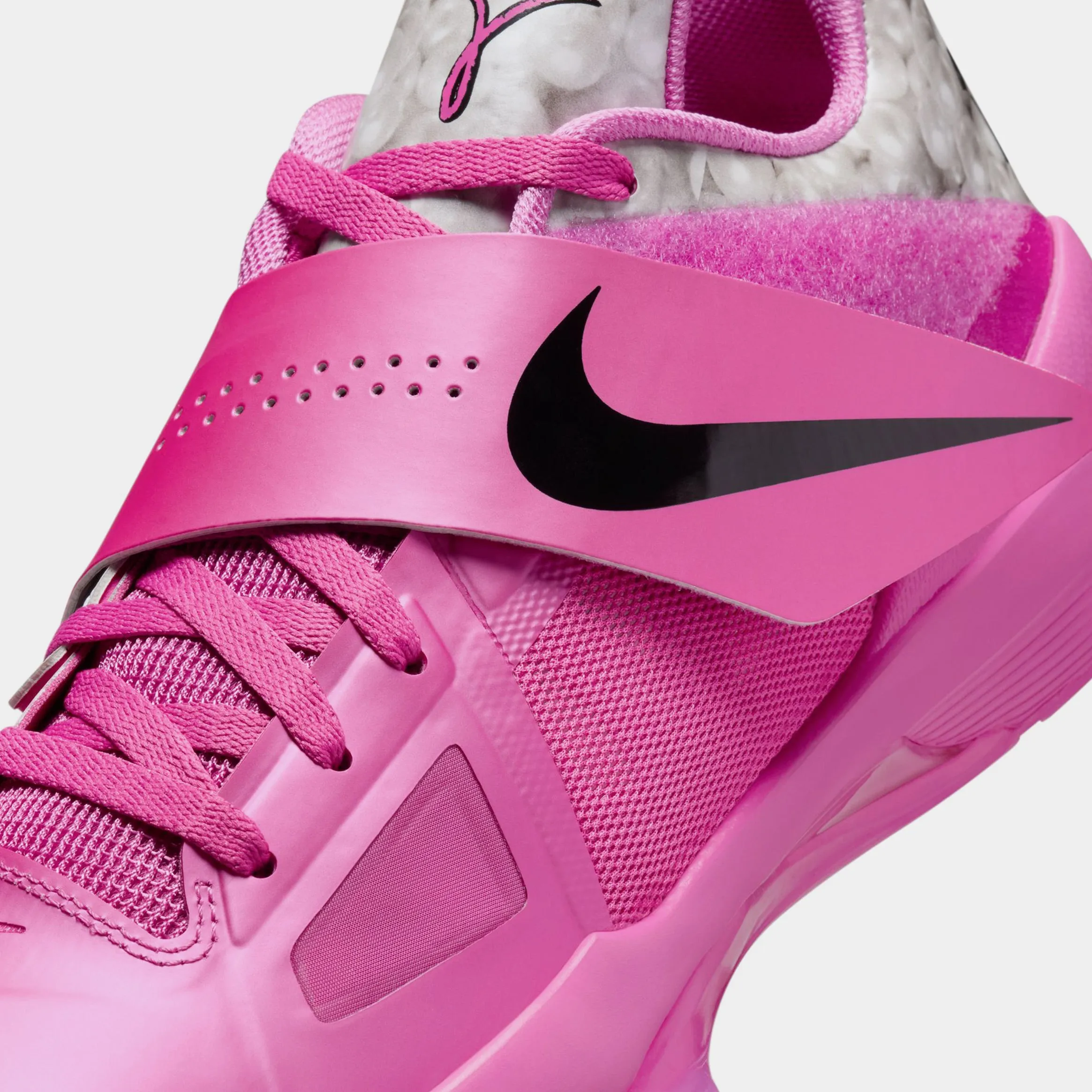 KD IV Aunt Pearl Mens Basketball Shoes (Pink Fire/Black/Silver) Free Shipping