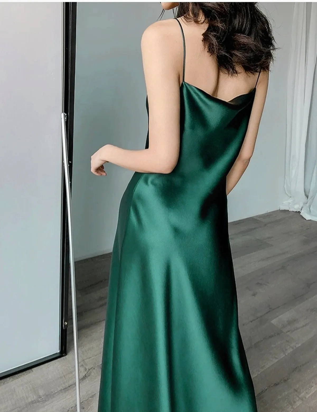 Lovely Satin Straps Simple Tea Length Party Dress, Cute Satin Prom Dress