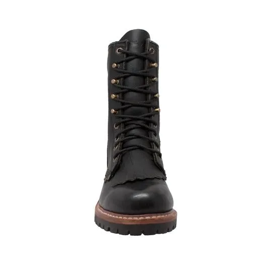 Men's 10" Black Fireman Logger Leather Boots