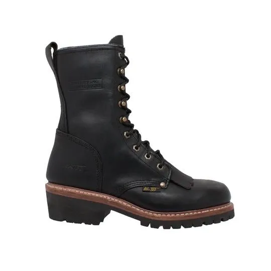 Men's 10" Black Fireman Logger Leather Boots