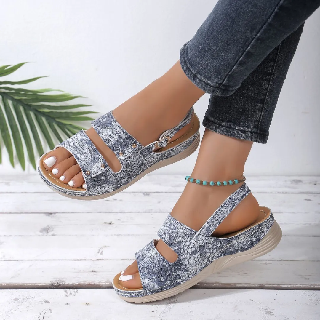 OCW Women Orthopedic Sandals Comfortable Soft Sole Floral Buckle Straps Beach Retro Summer Sandals