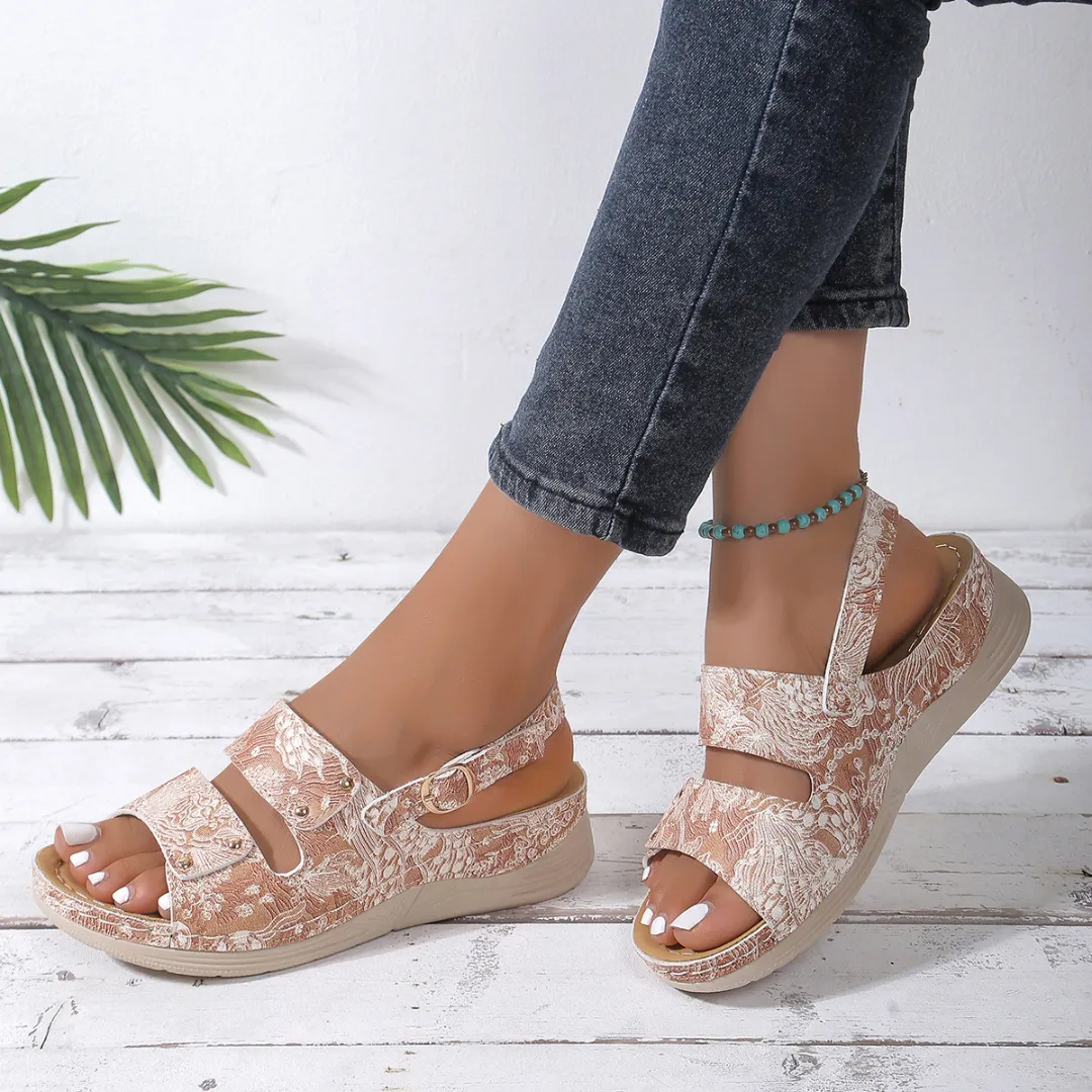 OCW Women Orthopedic Sandals Comfortable Soft Sole Floral Buckle Straps Beach Retro Summer Sandals