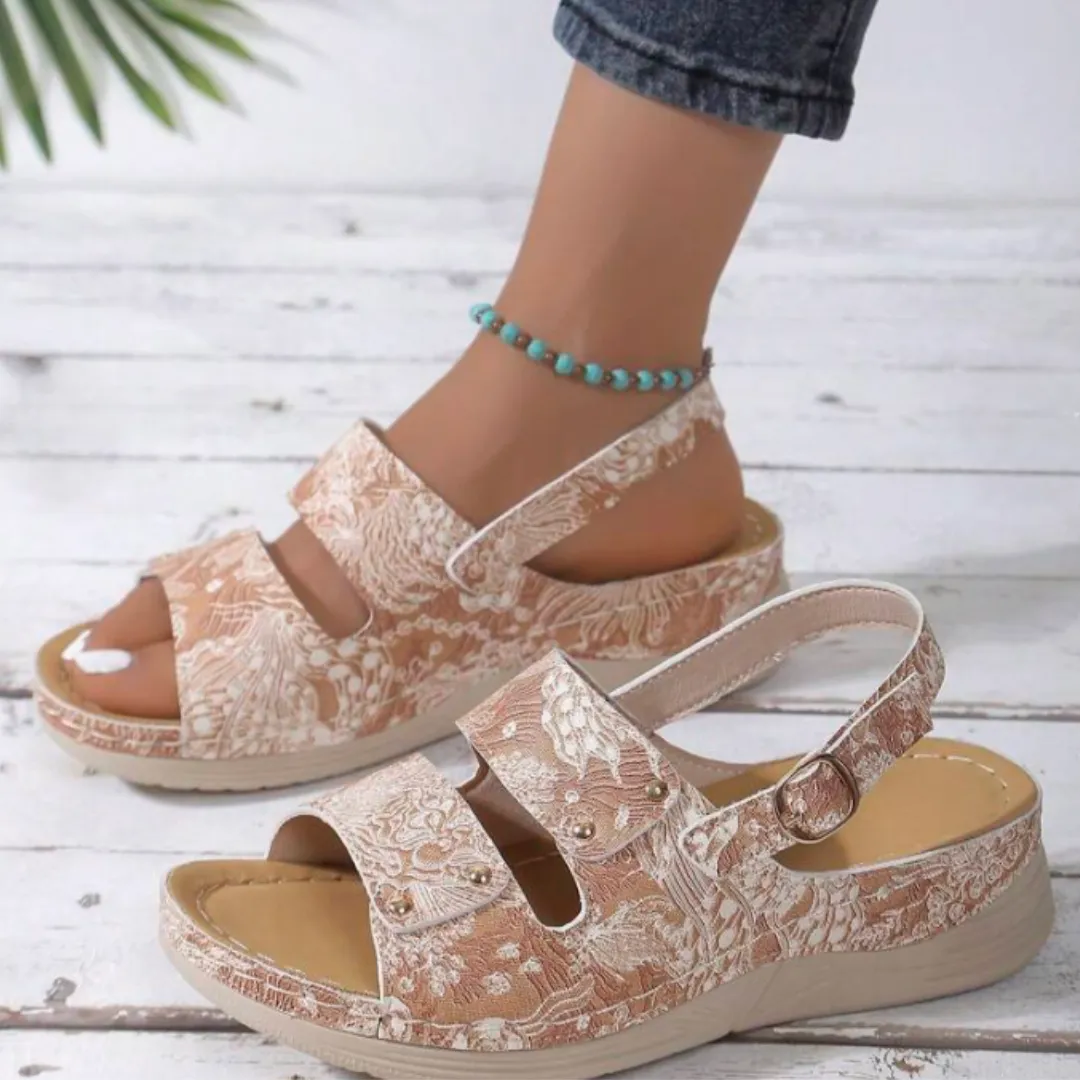 OCW Women Orthopedic Sandals Comfortable Soft Sole Floral Buckle Straps Beach Retro Summer Sandals