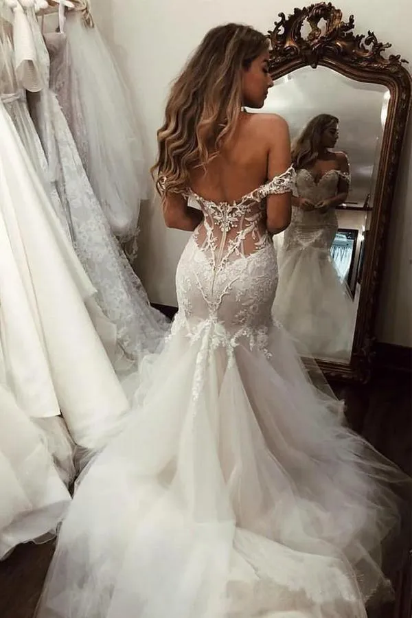 Off The Shoulder Mermaid Wedding Dresses Bridal Gown WD510