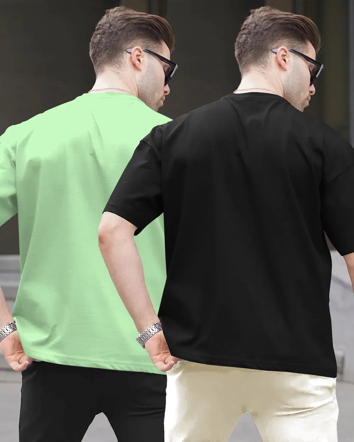 (Pack of 2) Men Oversized T-Shirt With Flap Pocket | Applegreen & Black