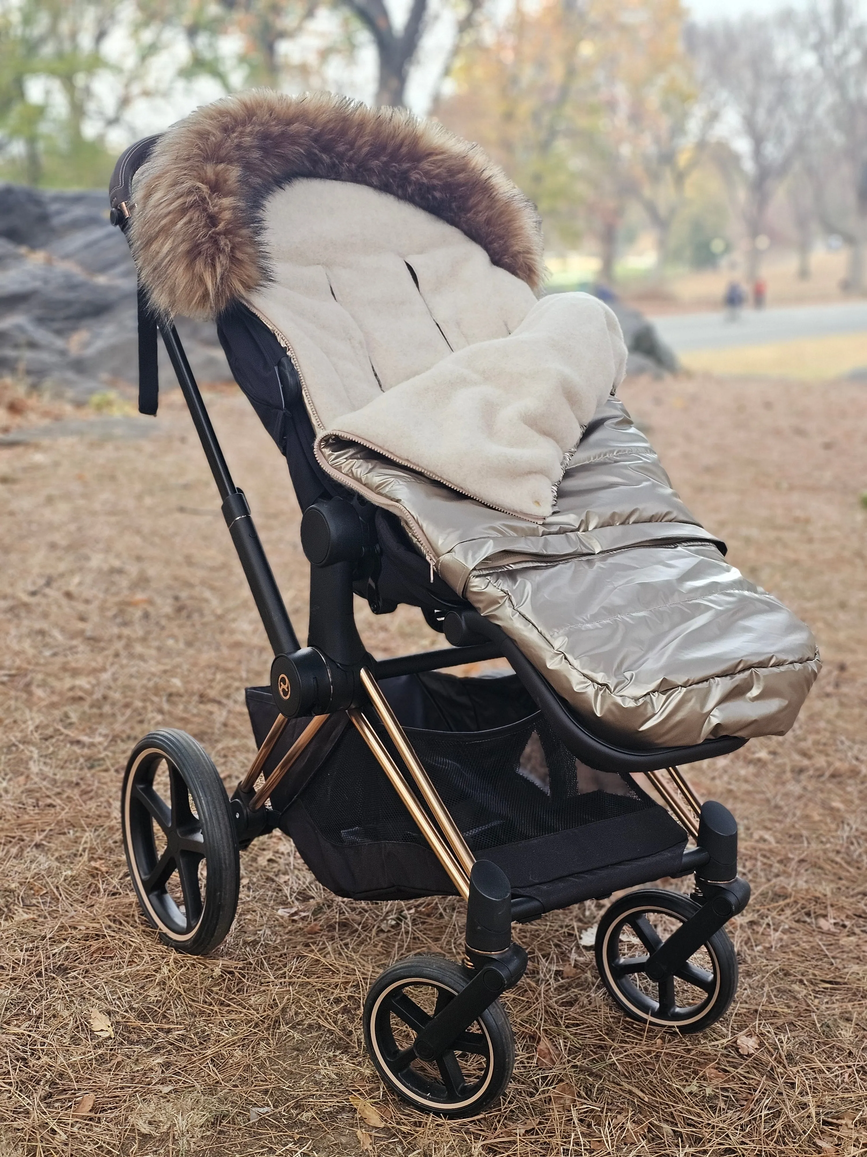 Pastel Gold Premium Organic Wool Footmuff in Beige