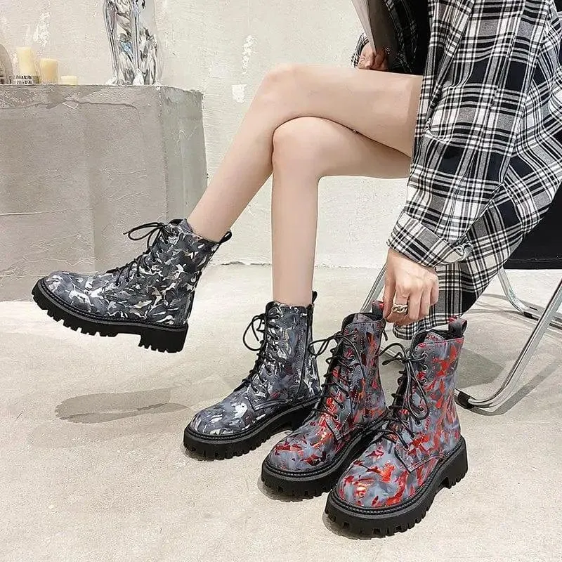 Printed Martin boots women