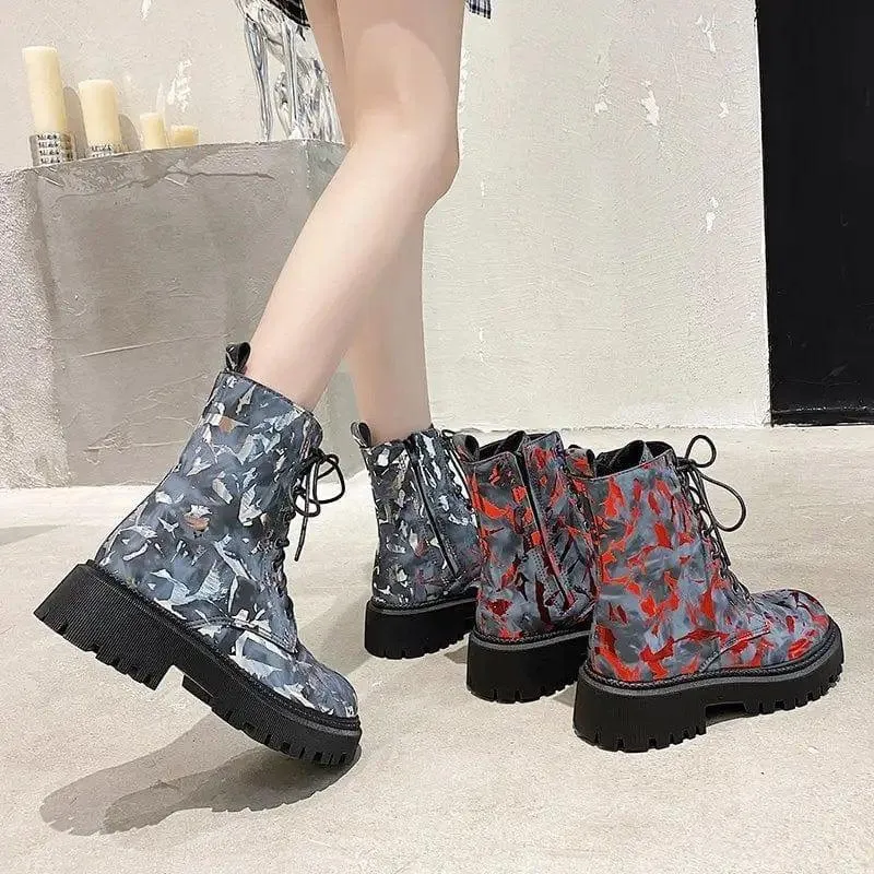 Printed Martin boots women