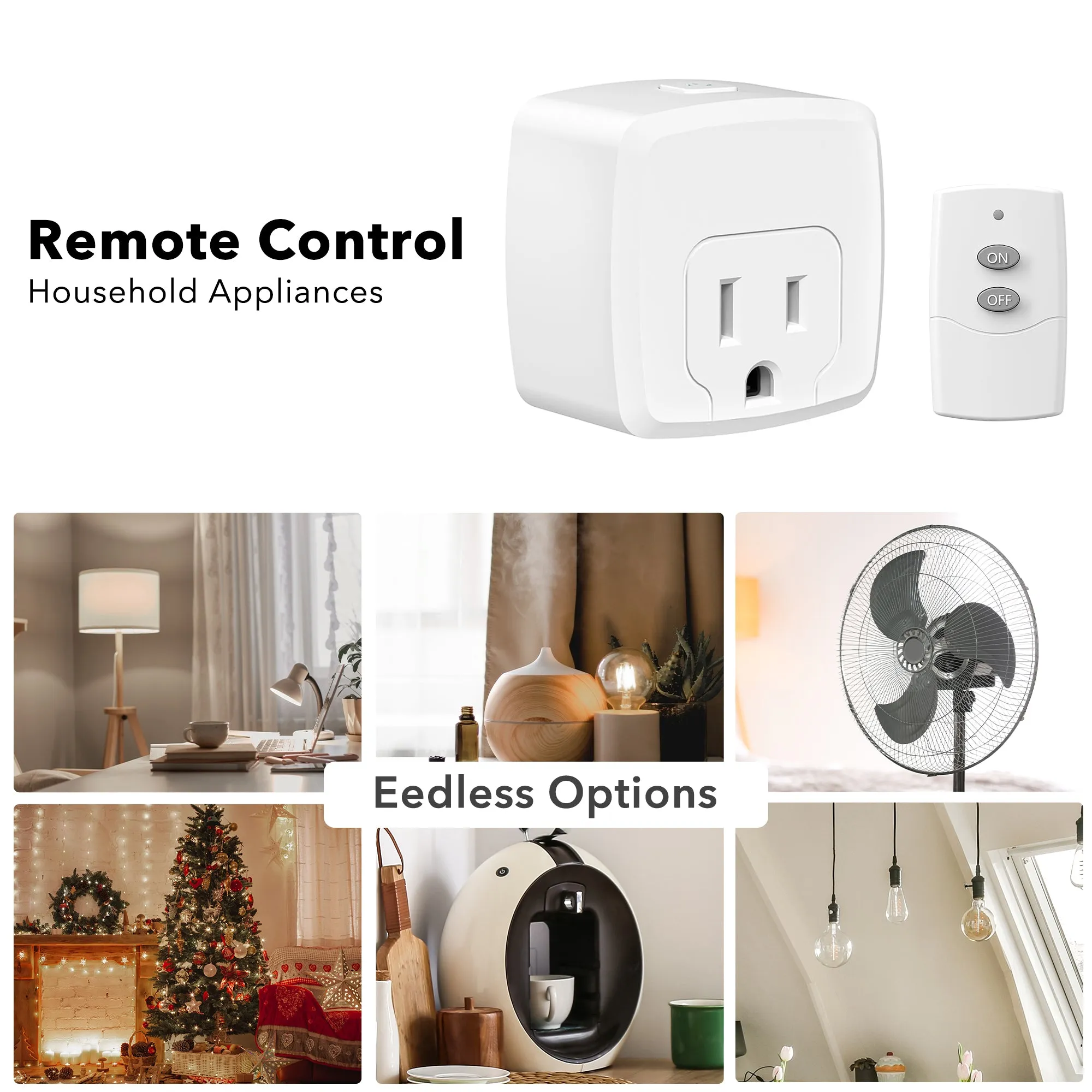 Remote Control Mini Wireless Light Switch Outlet 3 Outlets HBN