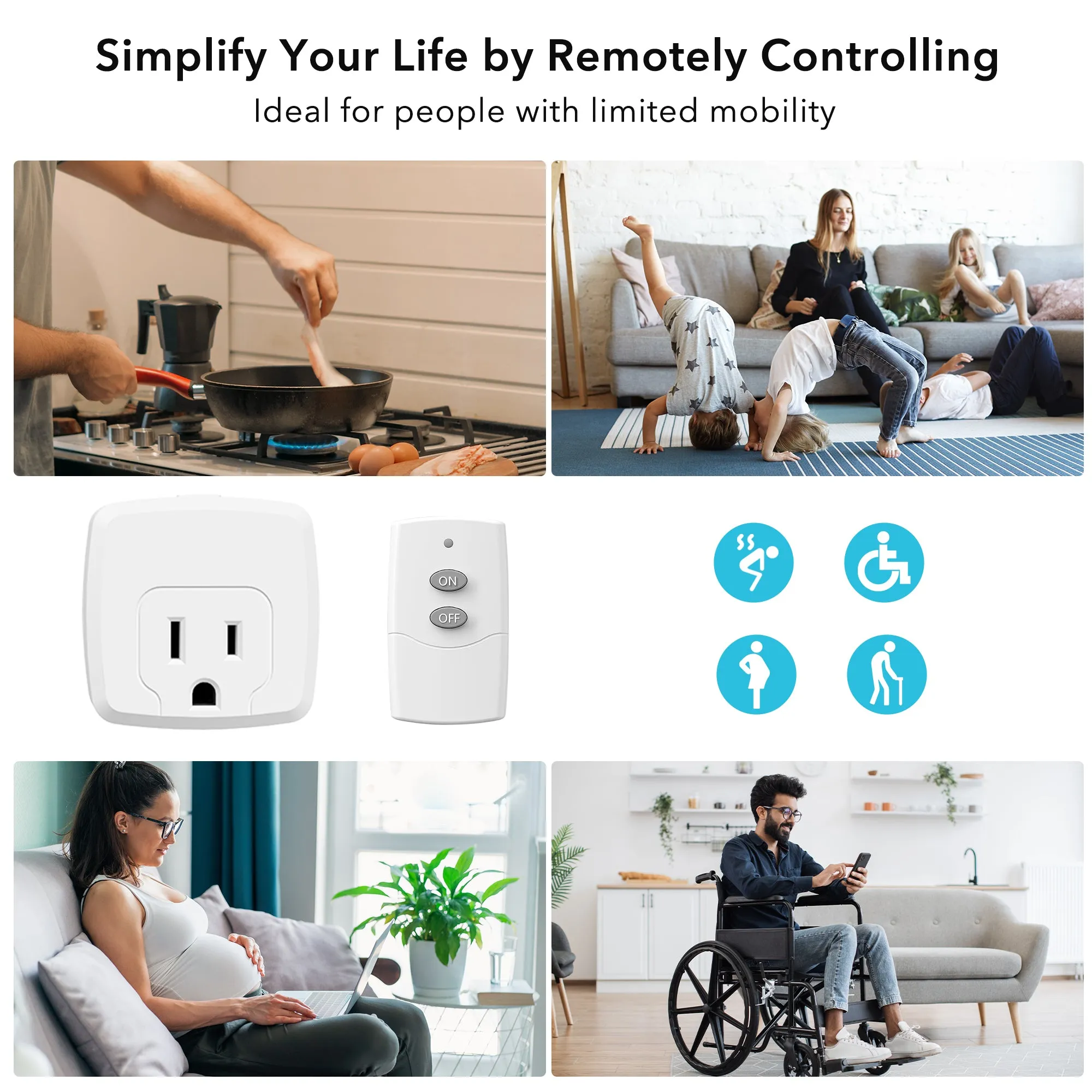 Remote Control Mini Wireless Light Switch Outlet 3 Outlets HBN