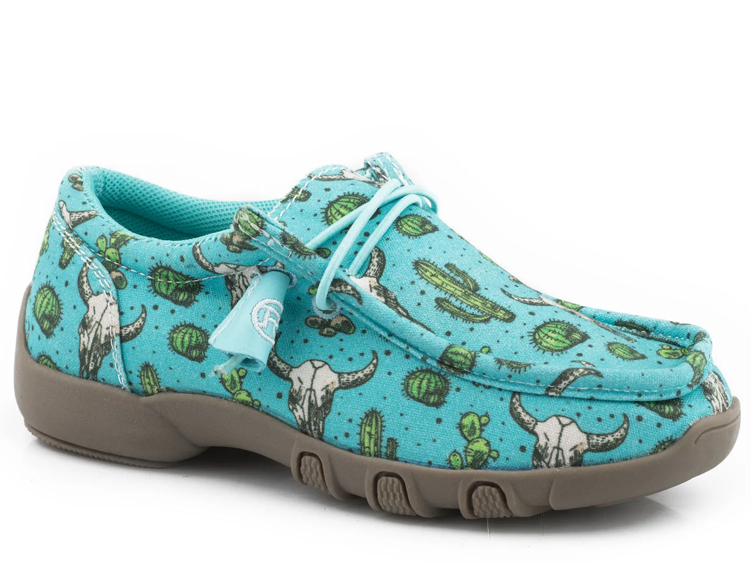 Roper Girls Kids Blue Fabric Chillin Cactus/Skull Oxford Shoes