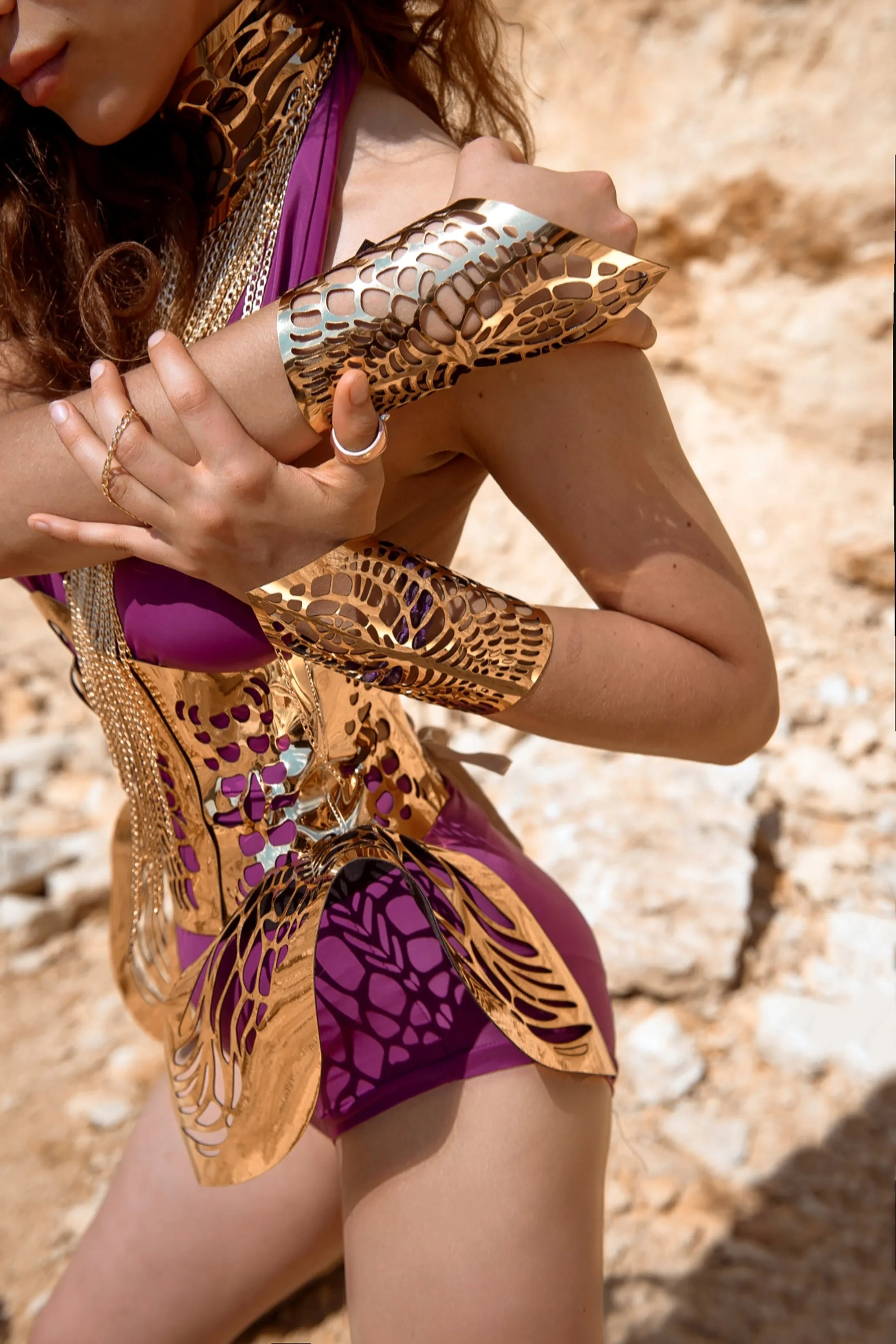 Set / Corset, choker, bracelets / SILVER