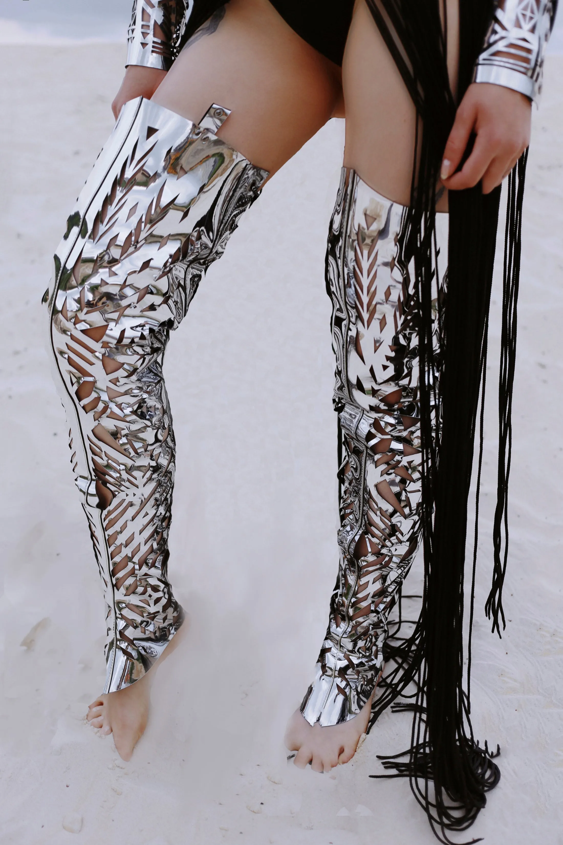 Set / over-the-knee boots, belt / SILVER