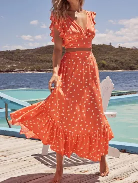 Sets V-Neck Polka Dot Top & Ruffle Skirt Two Piece Set for Women