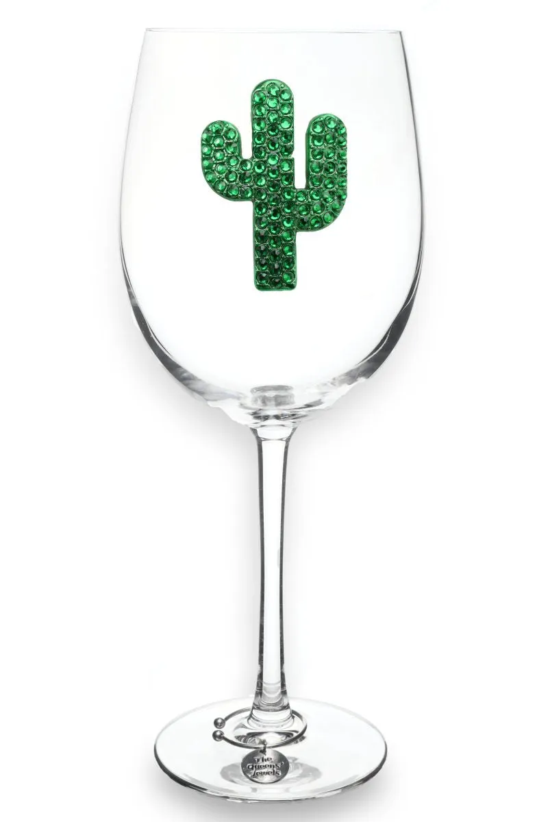 Stemmed Wine Glass, Green Cactus