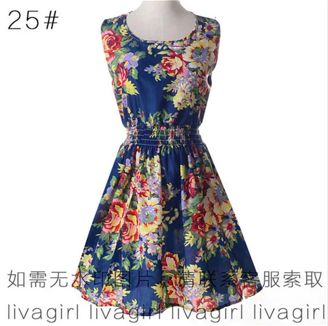 Summer Style Women Dress Casual Mini O-Neck Sleeveless Short A Line Dress Printed Party Evening 2017 big Size Elegant Dress