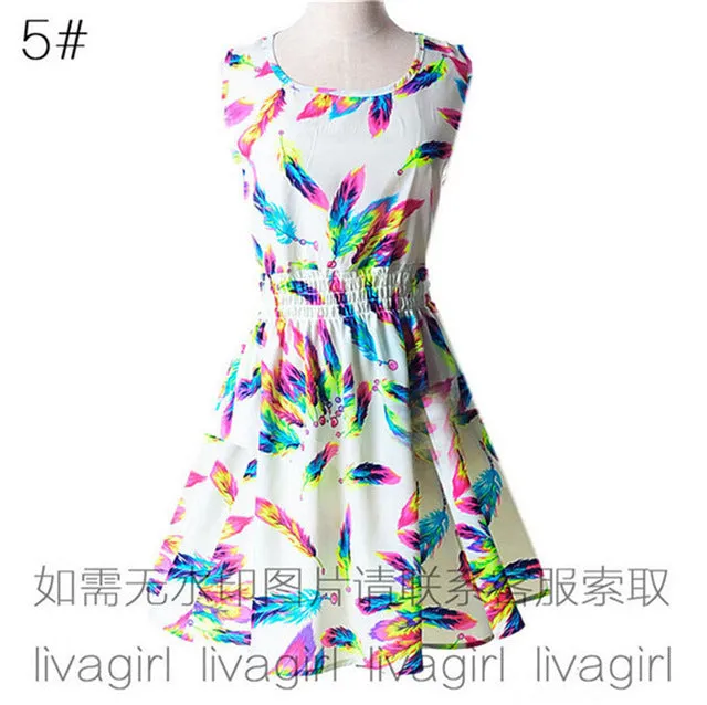 Summer Style Women Dress Casual Mini O-Neck Sleeveless Short A Line Dress Printed Party Evening 2017 big Size Elegant Dress