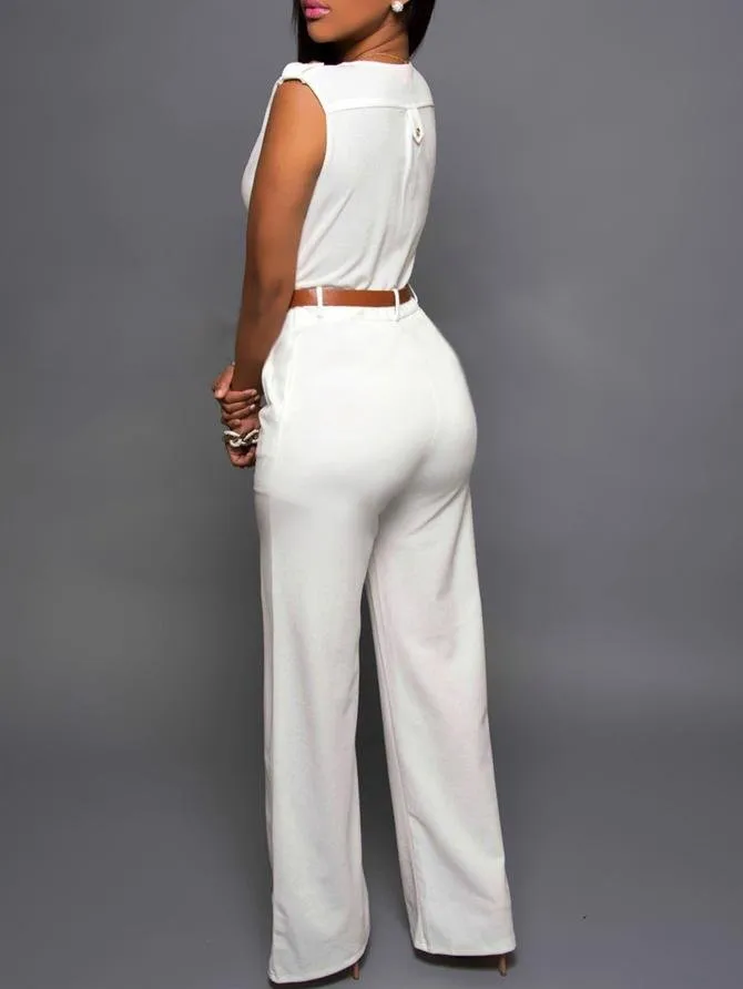 V-neck Sleeveless High Waist Slim Jumpsuit for Women