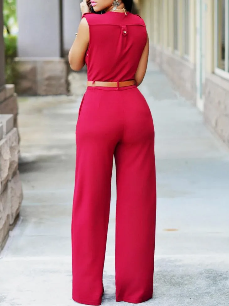 V-neck Sleeveless High Waist Slim Jumpsuit for Women