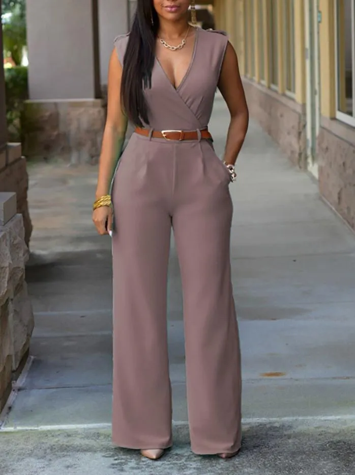 V-neck Sleeveless High Waist Slim Jumpsuit for Women