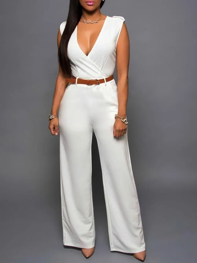 V-neck Sleeveless High Waist Slim Jumpsuit for Women