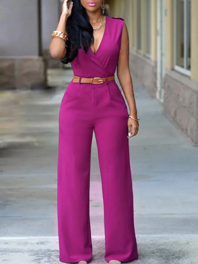 V-neck Sleeveless High Waist Slim Jumpsuit for Women